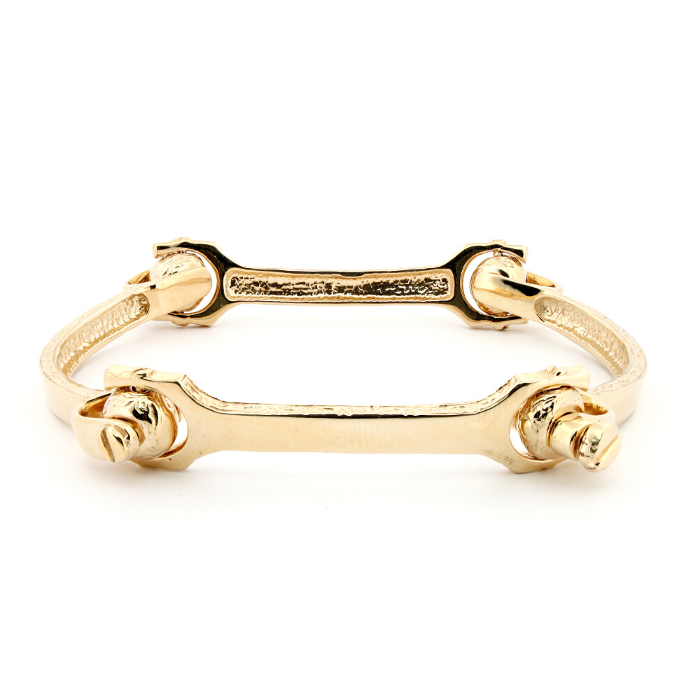 Jewelco London Ladies Solid 9ct Yellow Gold Screw Spanner & Socket Bone 4.5mm Bangle Bracelet - JBG352