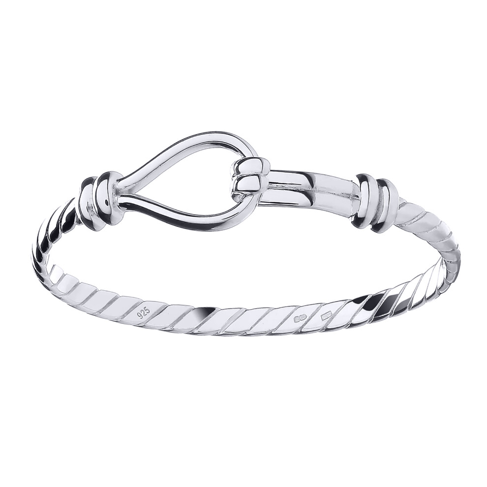 Sterling Silver  Rope Stirrup Hook 4mm Bangle Bracelet 5" - AKB032