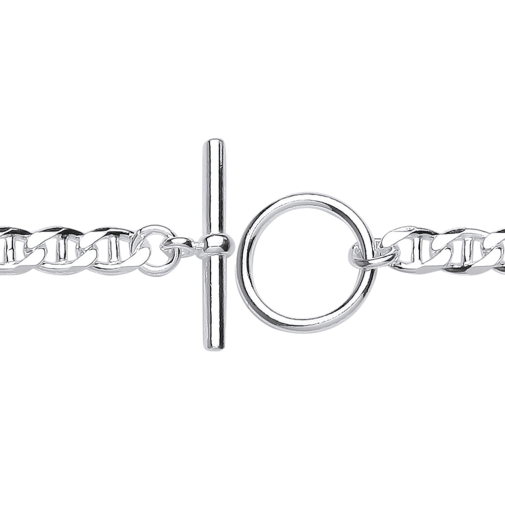 Jewelco London Ladies Rhodium Plated Sterling Silver Mariner Anchor Curb Link T-Bar Toggle Bracelet 5mm 7 inch - GVB515