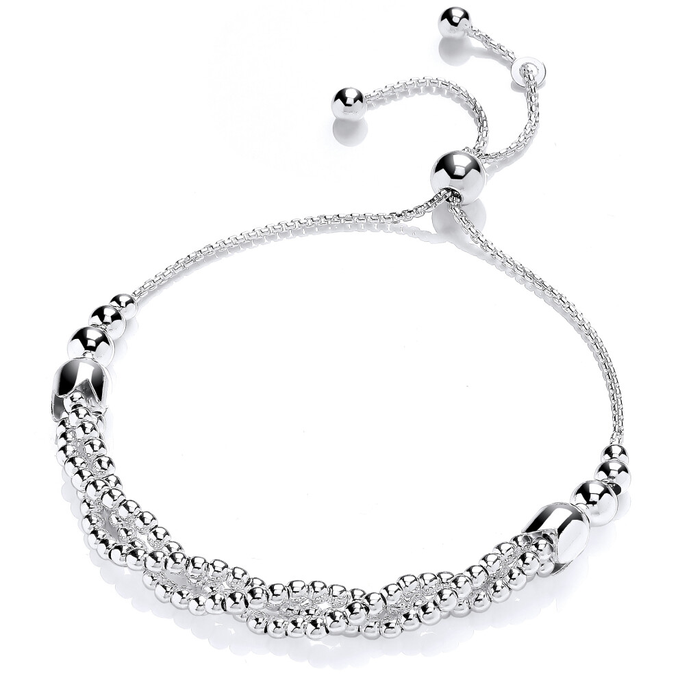 Jewelco London Ladies Sterling Silver Twisted Triple Helix Multi Strand Bead Popcorn Adjustable Slider Bracelet 6mm - GVB518