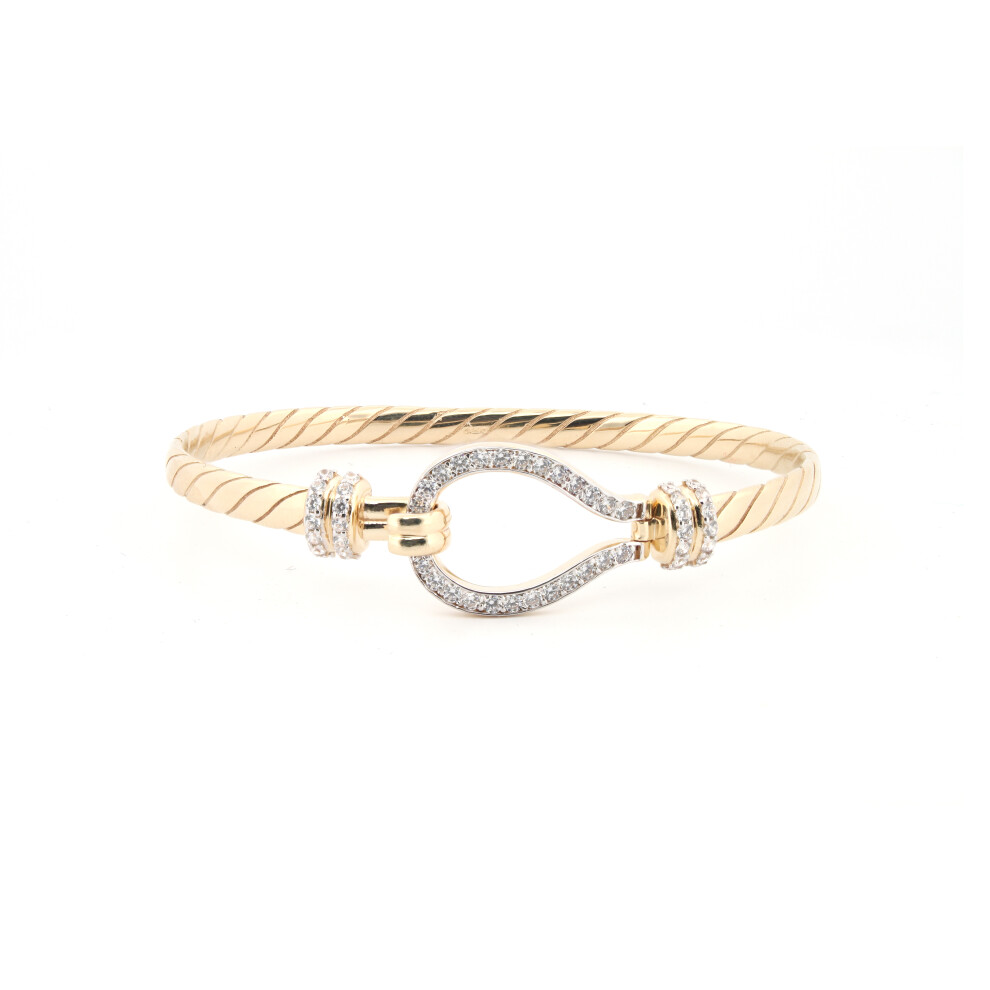 Jewelco London Ladies Solid 9ct Yellow Gold CZ Hook Fitting Noose Rope Loop Stirrup 4mm Bangle Bracelet - JBG356