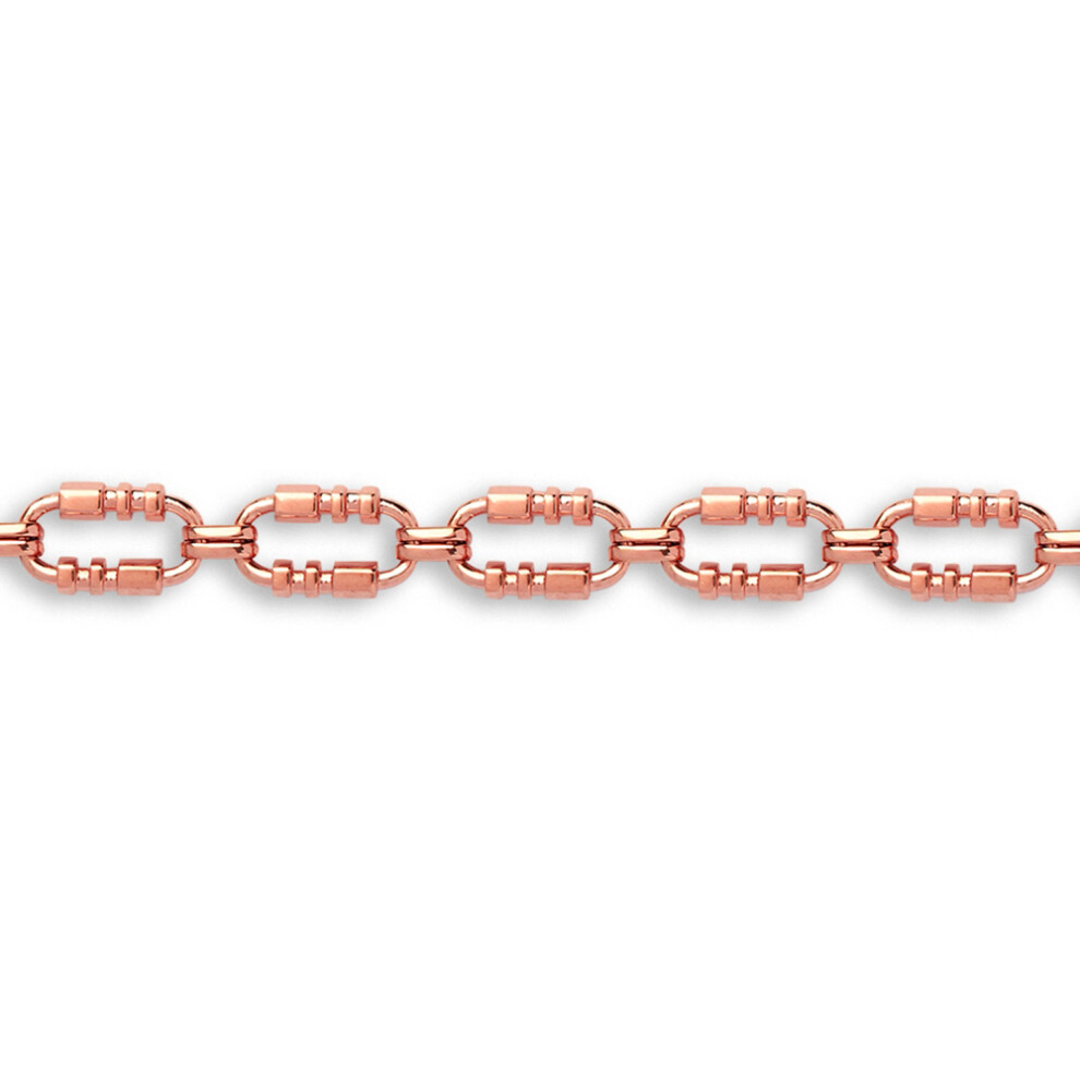 Jewelco London Ladies Solid 9ct Rose Gold Oval Trumpet Cornet Pipe 8mm Gauge Chain Link Bracelet, 7.5 inch 19cm - JBB368-7.5