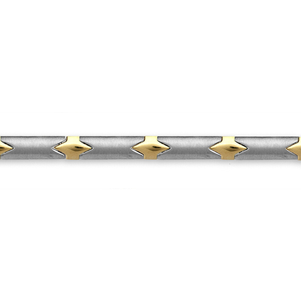 Jewelco London Ladies Solid 9ct Yellow and White Gold Zig-Zag Satin Matte Line 6mm Gauge Designer Bracelet, 7.5 inch 19cm - JBB371-7.5