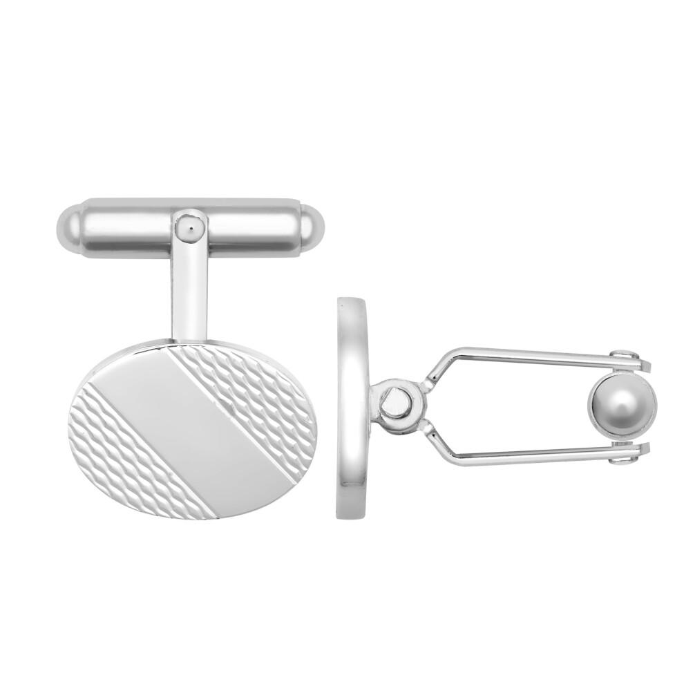 Silver  Engine Turned ID Oval Swivel Back T-Bar Cufflinks - ACL022