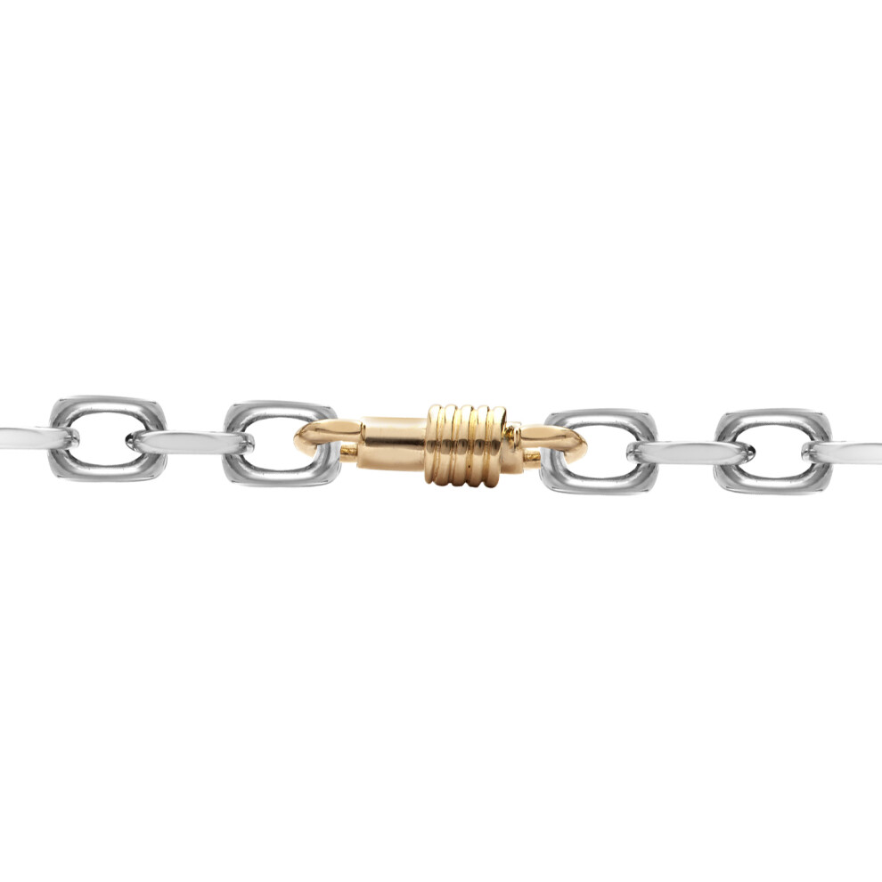 Jewelco London Ladies Solid 9ct Yellow and White Gold Spindle Screw Thread Oval 5.5mm Gauge Belcher Bracelet, 7.5 inch 19cm - JBB366-7.5