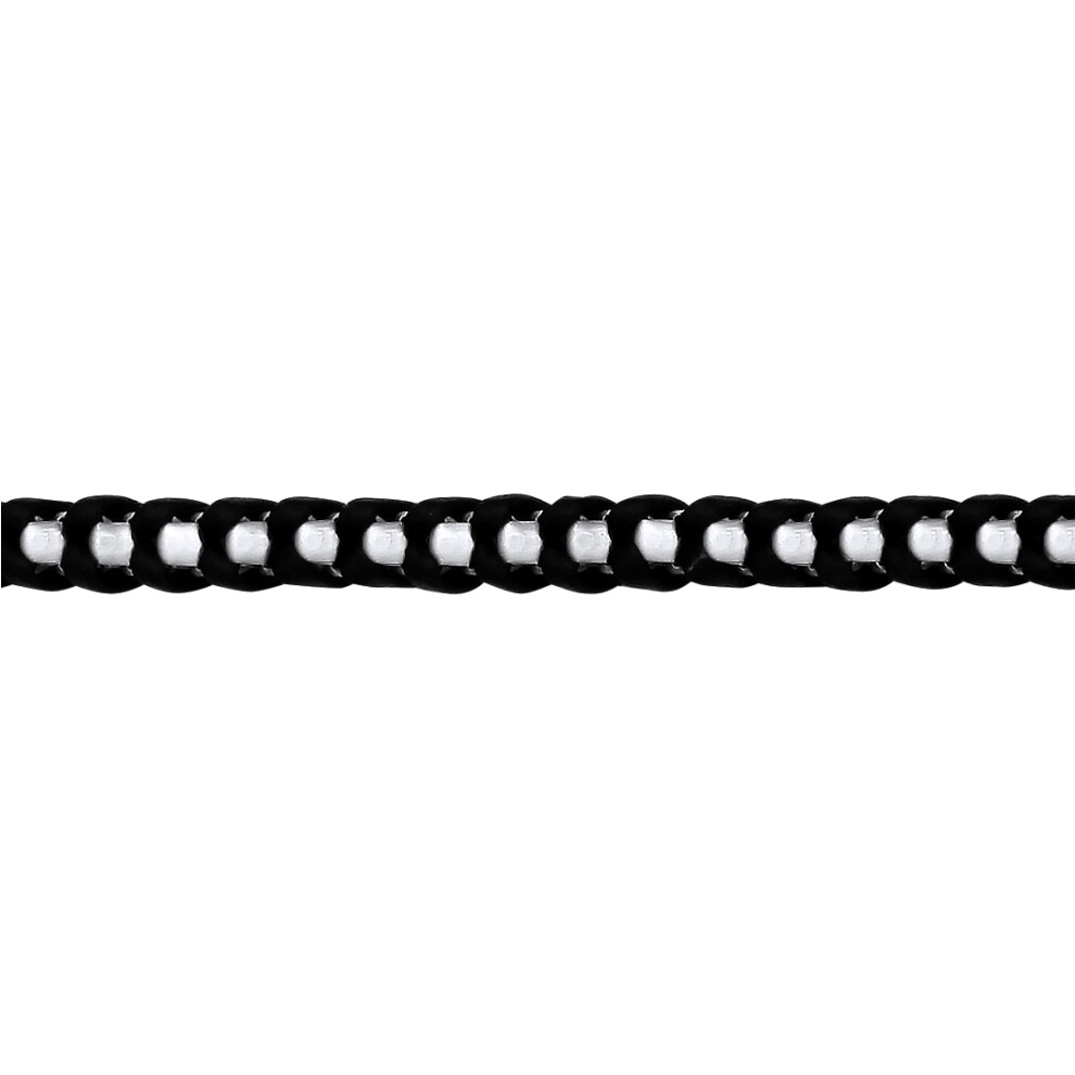 Jewelco London Mens Rhodium Plated Sterling Silver Leather Plaited Chain Bracelet 6mm 8.5 inch - GVB577