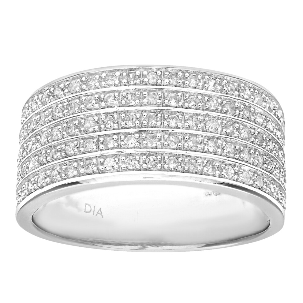 (O) Jewelco London 9ct White Gold Half Carat Multi Row Diamond Half Eternity Ring