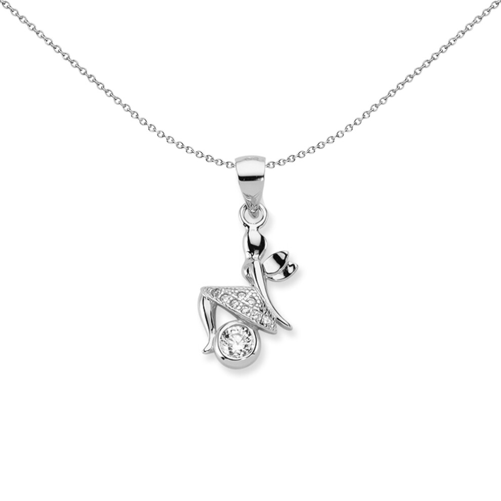 Jewelco London Ladies Rhodium Plated Sterling Silver Cubic Zirconia Dancing Sitting Angel Fairy Charm Pendant - APD167