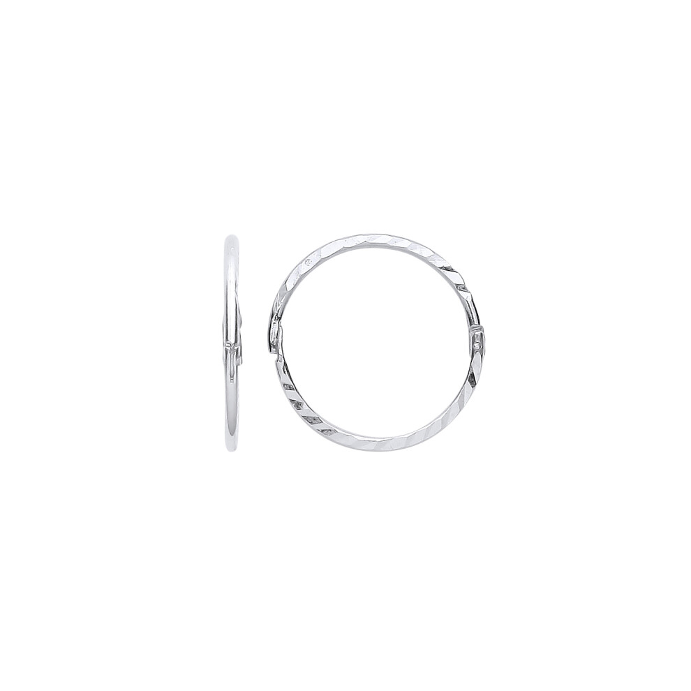 Jewelco London Ladies Rhodium Plated Sterling Silver Diamond-cut Hinged Sleeper Hoop Earrings - ER115