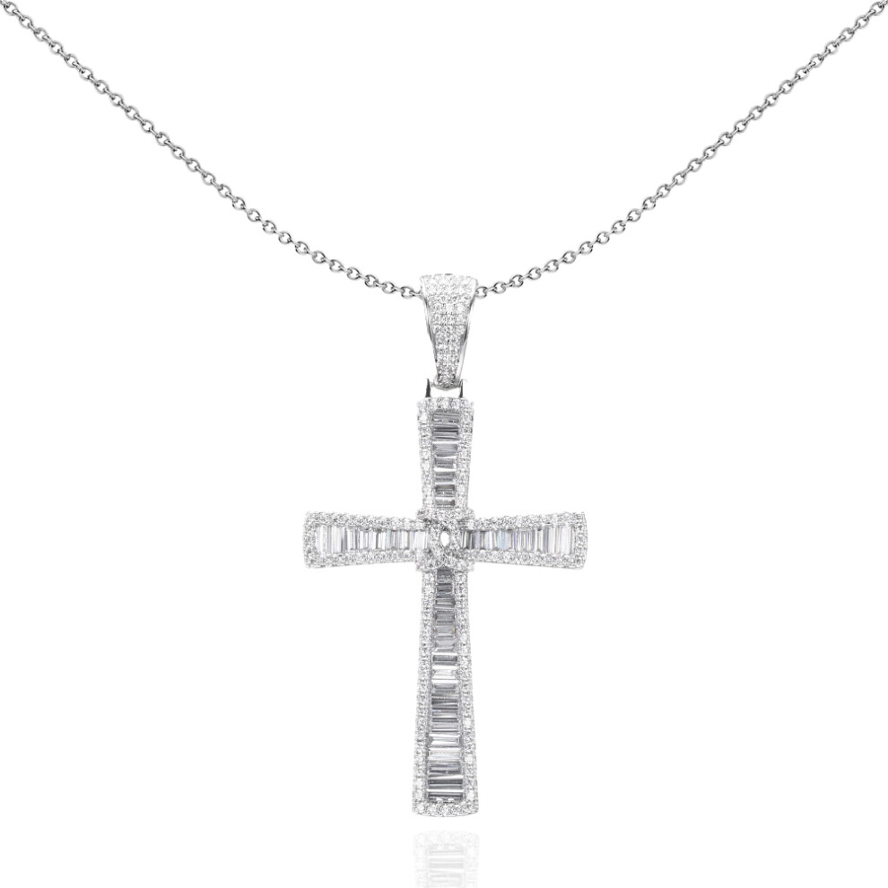 Silver  Baguette CZ Graduating Byzantine C Knot Cross Pendant - APX033