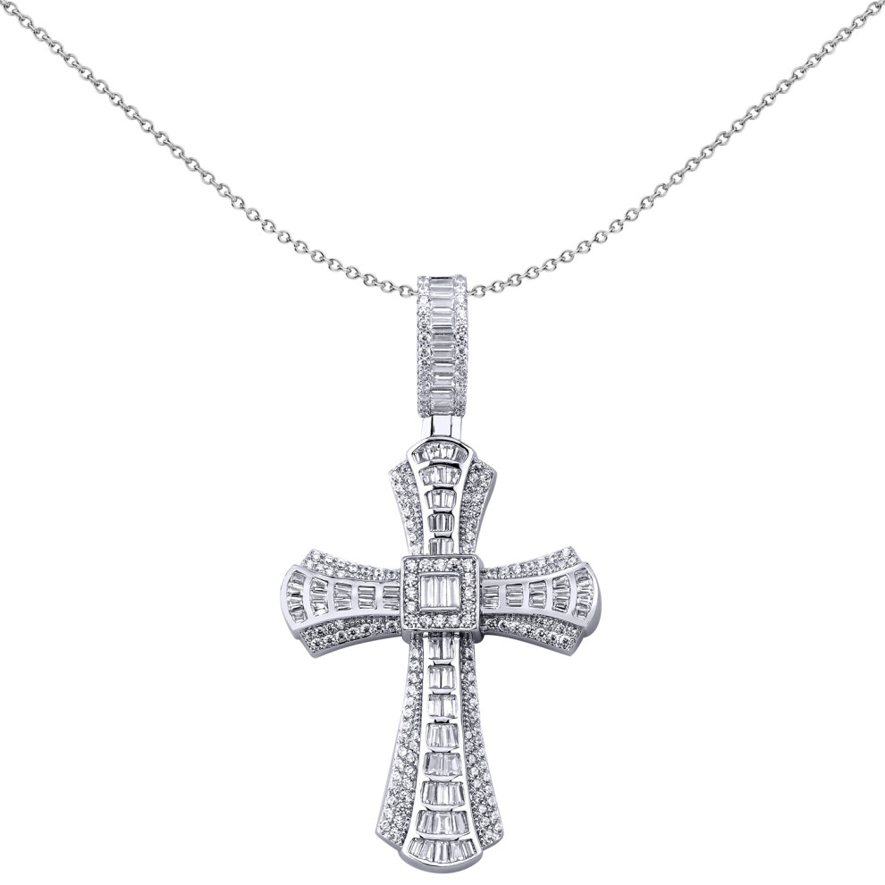 Sterling Silver  CZ Art Deco Byzantine Perspective Cross Pendant - APX043