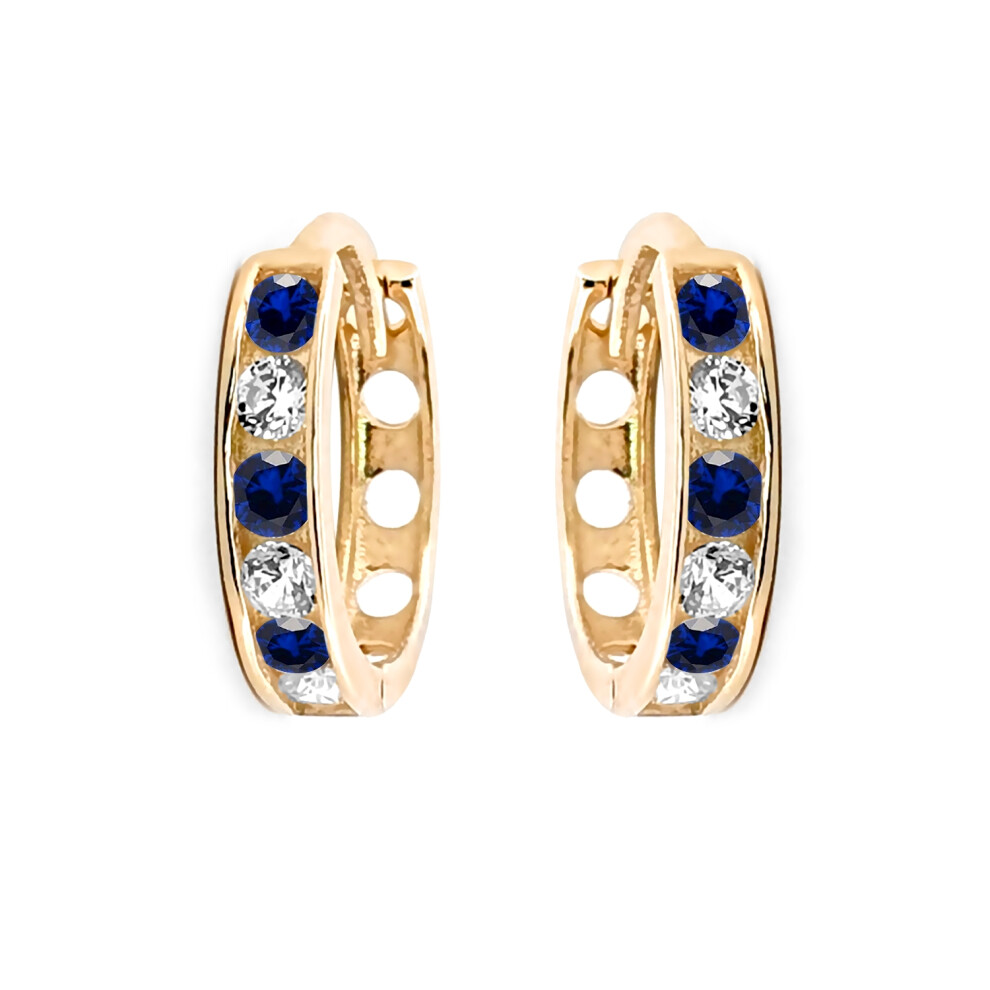 9ct Gold  Blue CZ Eternity 2mm Huggie Hoop Earrings 11mm - JER819