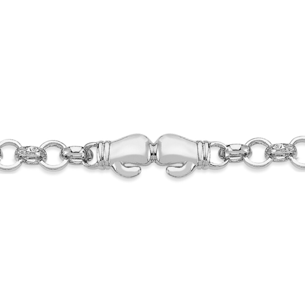 Jewelco London Kids Rhodium Plated Sterling Silver Kid Gloves Boxing Engraved Belcher Charm Bracelet 7mm 6 inch - GVB540