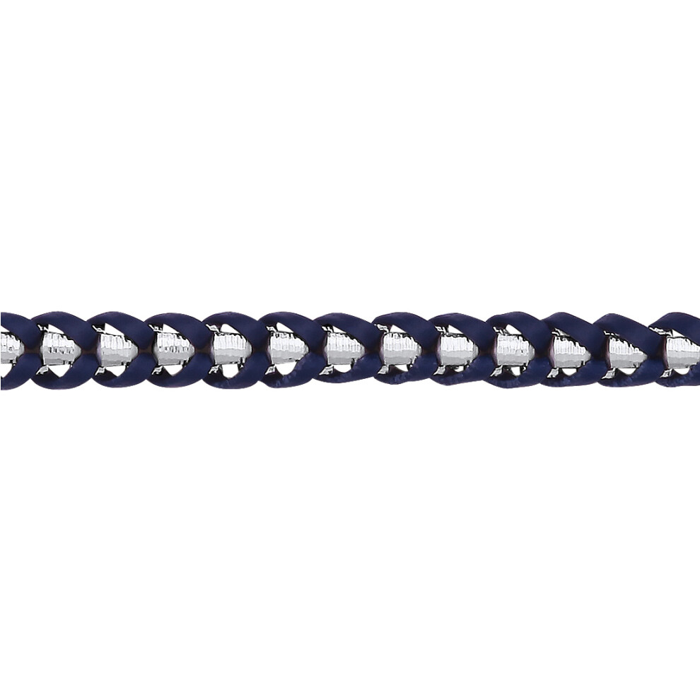 Jewelco London Mens Rhodium Plated Sterling Silver Leather Plaited Chain Bracelet 7mm 8.5 inch - GVB579