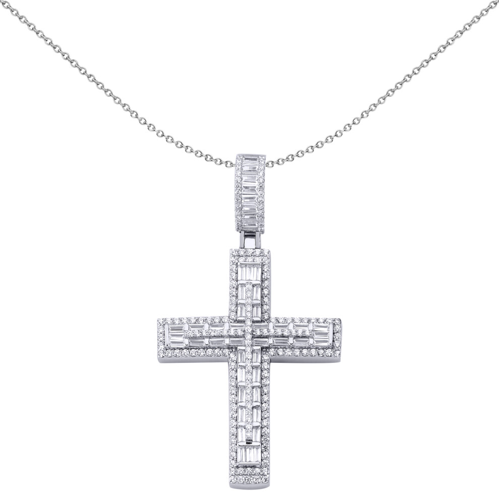 Sterling Silver  Baguette CZ 3 Tier Brick Art Deco Cross Pendant - APX037