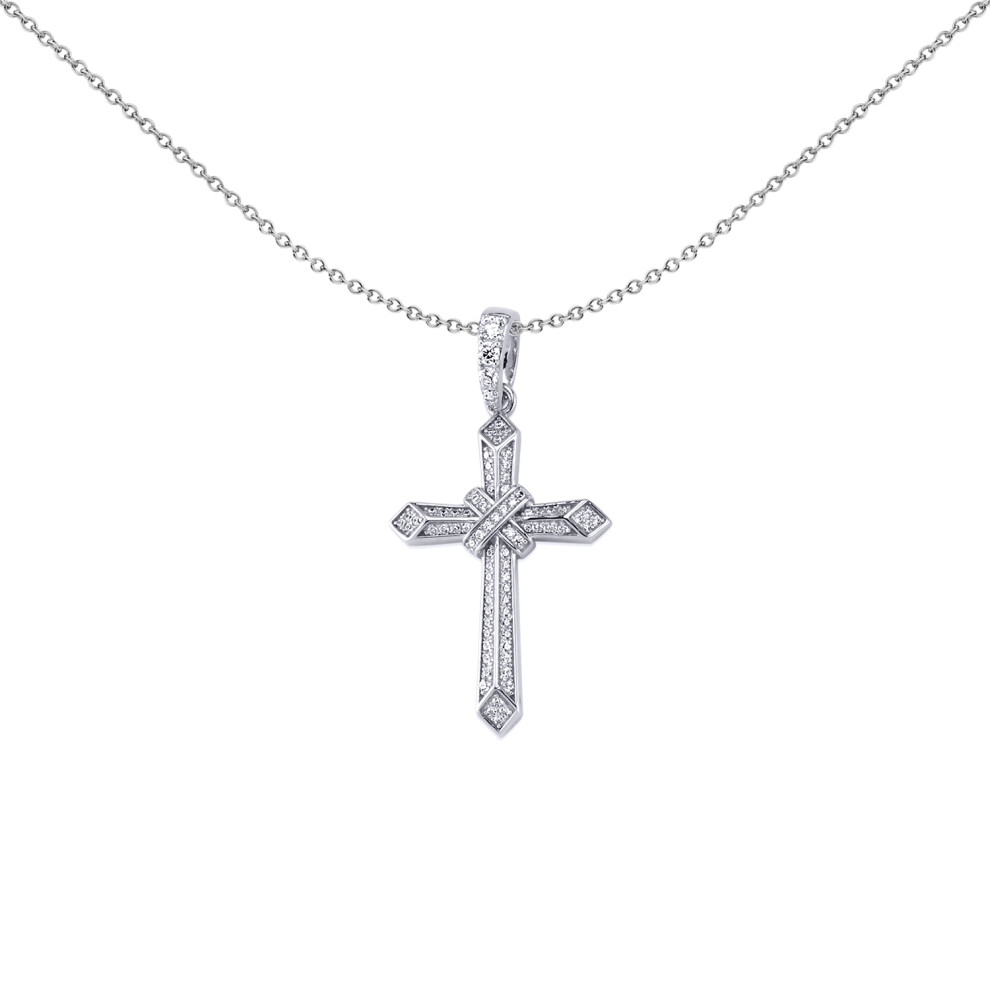 Sterling Silver  CZ 3D Isometric Art Deco Prism Kiss Cross Pendant - APX044