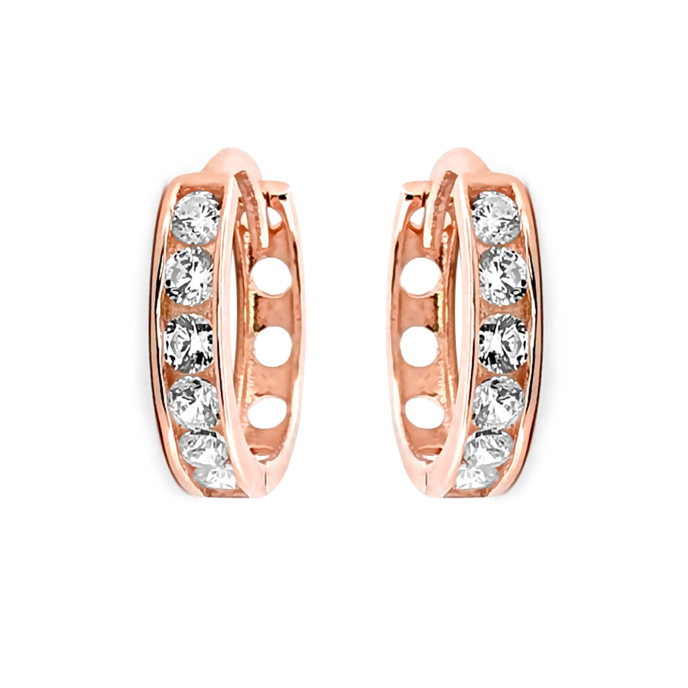 Jewelco London Unisex Solid 9ct Rose Gold White Round Brilliant Cubic Zirconia Eternity 2mm Huggie Hoop Earrings 11mm - JER817