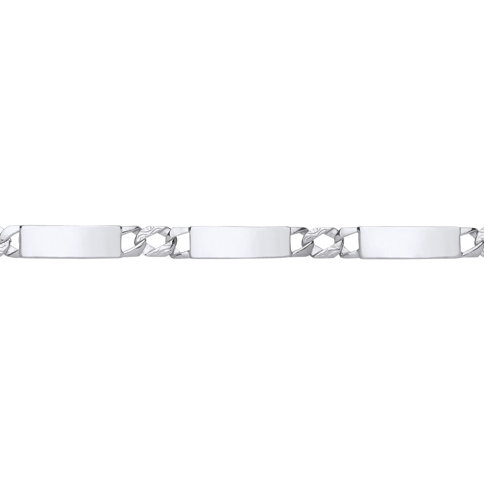 Jewelco London Ladies Platinum Plated Sterling Silver Triple Bar Hexagon Patterned Curb ID Bracelet 6mm 7.75 inch - GVB552