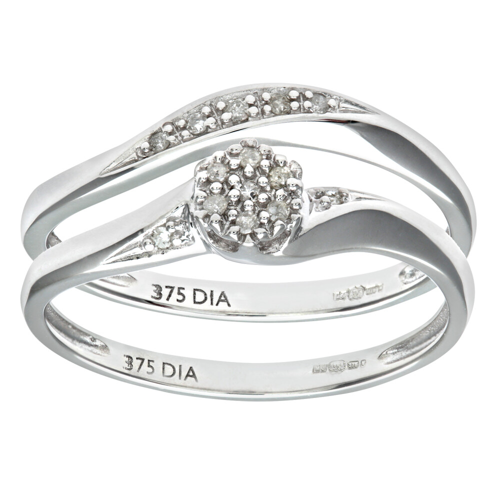 (J) Jewelco London 9ct White Gold 0.07ct Diamond Bridal Set Cluster Ring