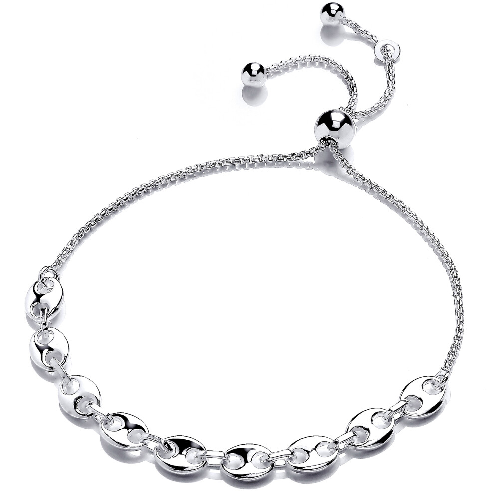 Jewelco London Ladies Rhodium Plated Sterling Silver Coffee Bean Marine Link Adjustable Slider Bracelet 5mm - GVB506