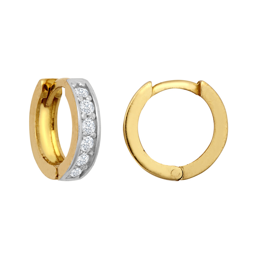 Jewelco London Ladies Solid 9ct Yellow Gold White Round Brilliant Cubic Zirconia Eternity 3mm Huggie Hoop Earrings 11mm - JER790