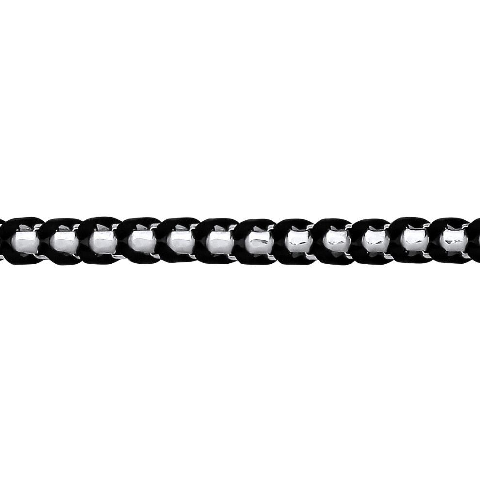 Jewelco London Mens Rhodium Plated Sterling Silver Leather Plaited Chain Bracelet 7mm 8.5 inch - GVB578