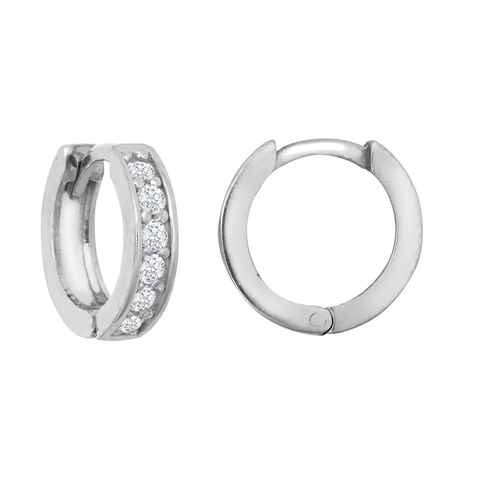 9ct White Gold  CZ Eternity 3mm Huggie Hoop Earrings 11mm - JER791