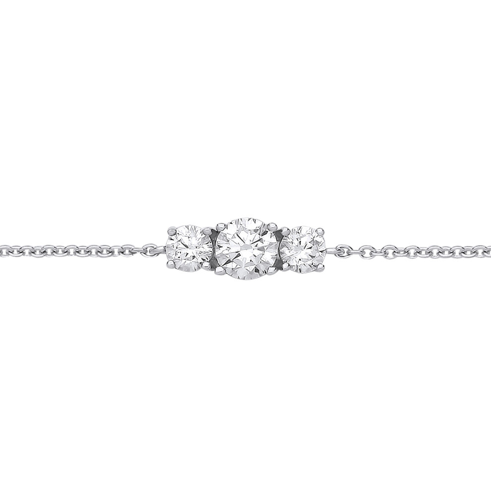 Jewelco London Ladies Rhodium Plated Sterling Silver CZ Graduated Trilogy Rolo Charm Bracelet 7 + 1 inch - GVB566