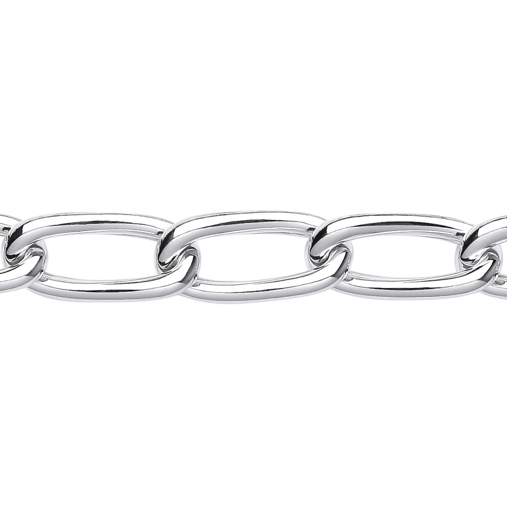Jewelco London Ladies Rhodium Plated Sterling Silver Chunky Loose Curb Oval Link Chain Bracelet 10mm 7.5 + 1 inch - GVB507
