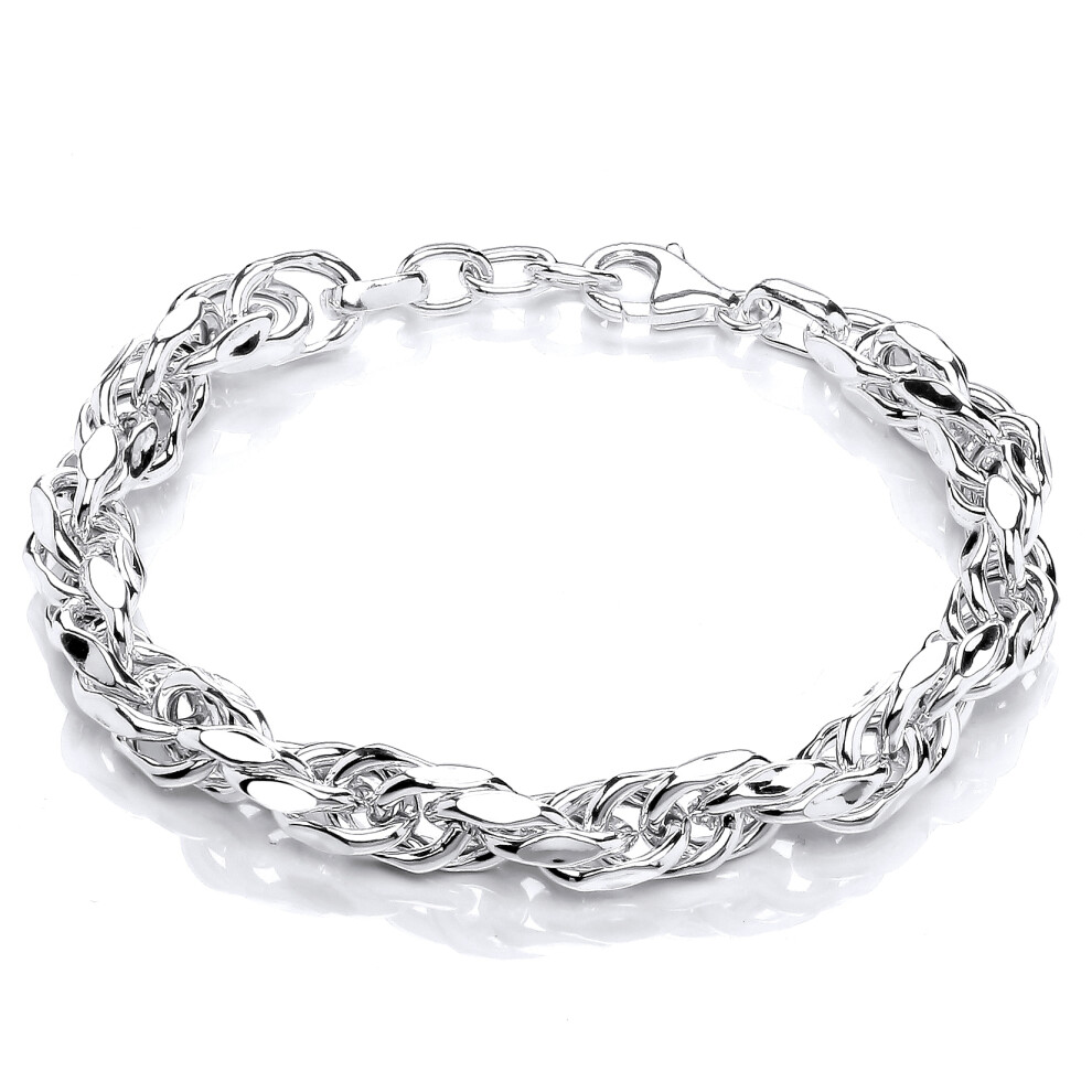 Jewelco London Ladies Rhodium Plated Sterling Silver Cable Link Prince of Wales Chain Bracelet 8mm 7.5 + 0.5 inch - GVB474