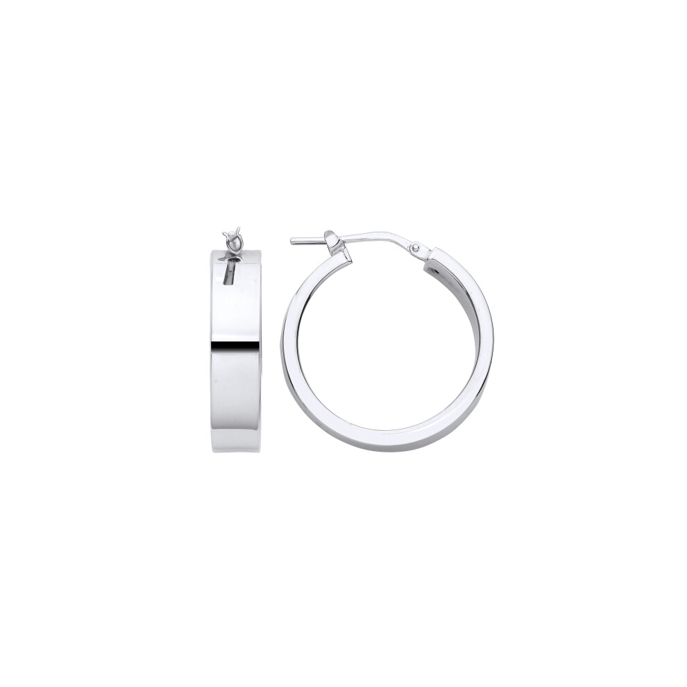 Jewelco London Ladies Rhodium Plated Sterling Silver Rectangular Tube Flat Band Hoop Earrings 23mm 6mm - ER131