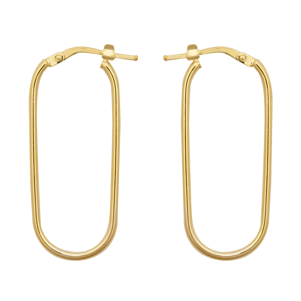 9ct Gold  Paperclip Pill Oval 1mm Drop Earrings, 35mm - JER802