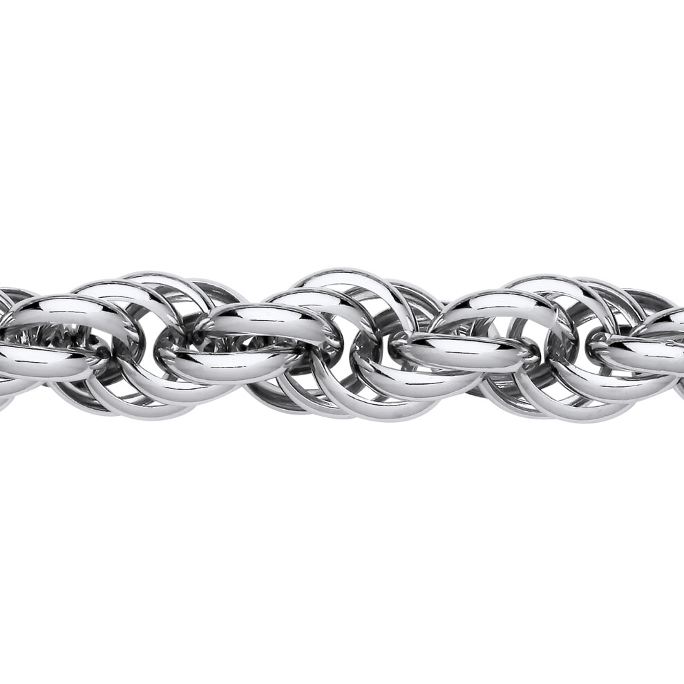 Jewelco London Ladies Rhodium Plated Sterling Silver Chunky Twisted Rope Prince of Wales Chain Bracelet 13mm 8 inch - GVB581