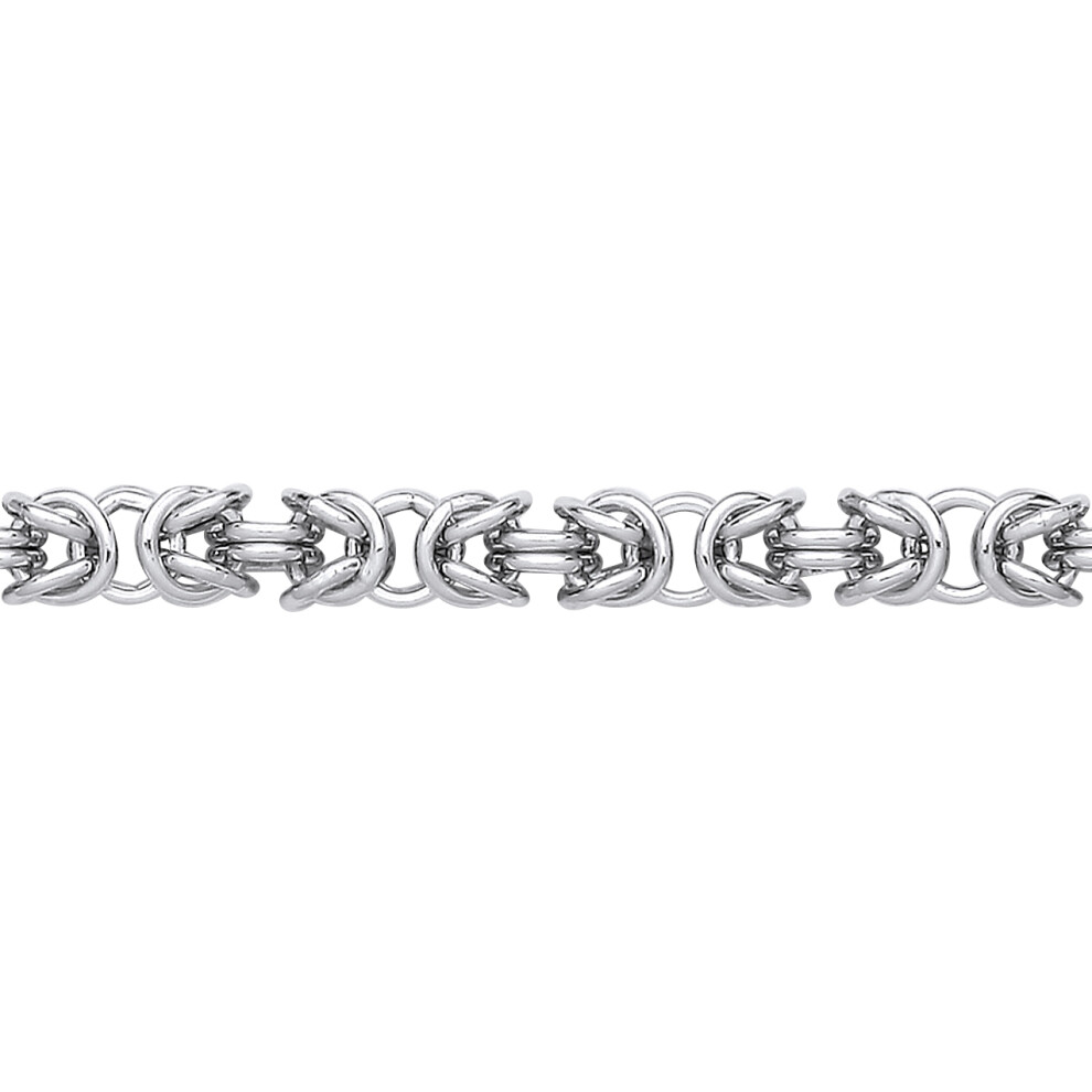 Jewelco London Ladies Rhodium Plated Sterling Silver Rounded 3D Square Byzantine Chain Bracelet 5mm 8 inch - GVB583