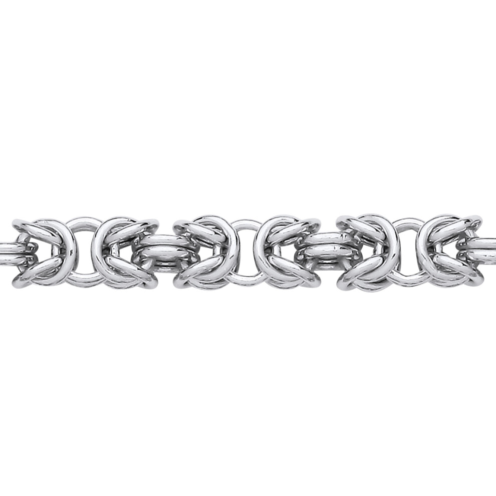 Jewelco London Ladies Rhodium Plated Sterling Silver Rounded 3D Square Byzantine Chain Bracelet 6mm 8 inch - GVB584
