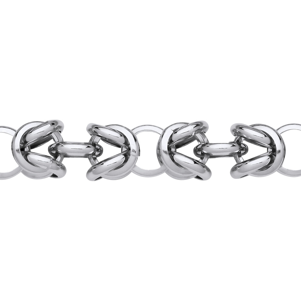 Jewelco London Ladies Rhodium Plated Sterling Silver Rounded 3D Square Byzantine Chain Bracelet 9mm 8 inch - GVB585