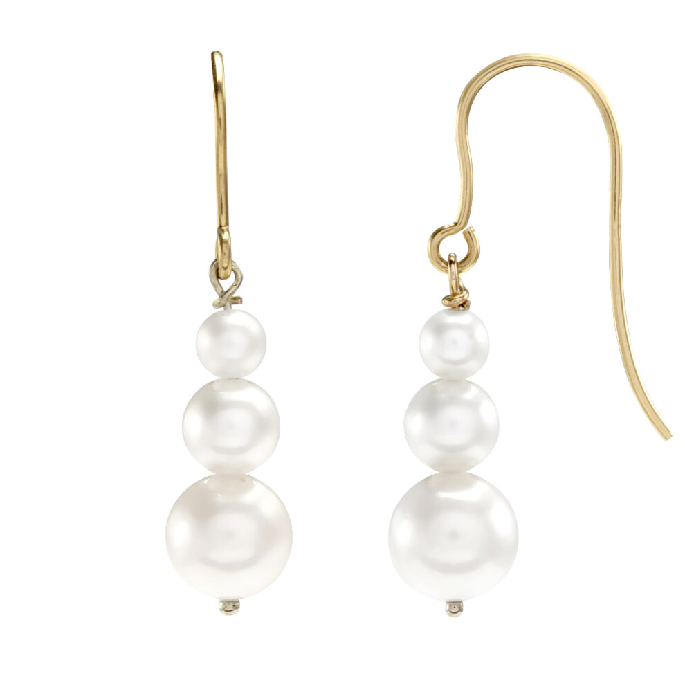 9ct Gold  Pearl Snowman Trilogy Easy Hook Drop Earrings 7mm, 30mm - JES375