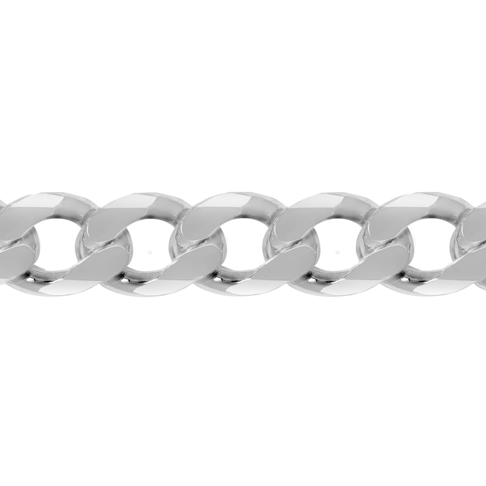 Jewelco London Men's Rhodium Plated Sterling Silver Diamond-cut Flat Curb 15.5mm Chain Bracelet, 9 inch 23cm - ACN006M-9