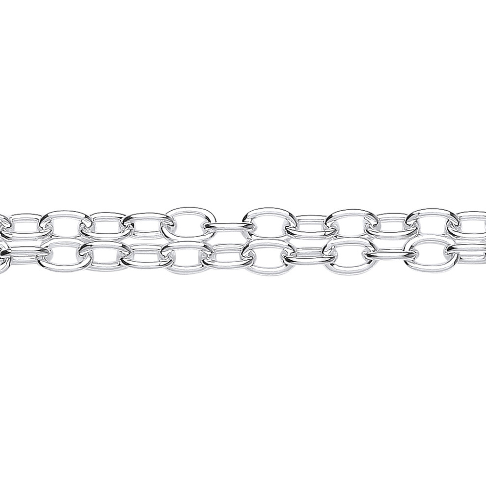 Jewelco London Ladies Rhodium Plated Sterling Silver Double Strand Oval Belcher Rolo Chain Bracelet 4mm 7.5 inch - GVB516