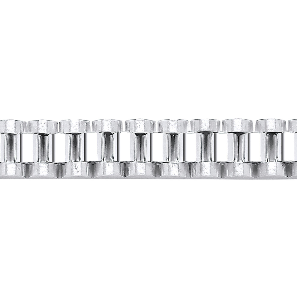 Jewelco London Mens Rhodium Plated Sterling Silver Presidential Matte Watch Link Strap Bracelet 10mm 8.5 inch - GVB503