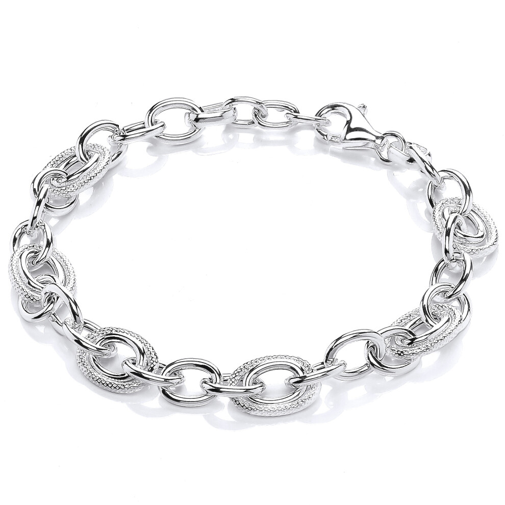 Jewelco London Ladies Rhodium Plated Sterling Silver Snake Skin Oval Belcher Rolo Chain Bracelet 10mm 7 + 1 inch - GVB476