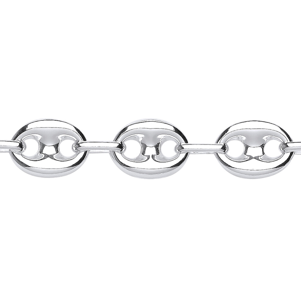Jewelco London Ladies Rhodium Plated Sterling Silver Chunky Coffee Bean Marine Chain Bracelet 9mm 7.5 inch - GVB512