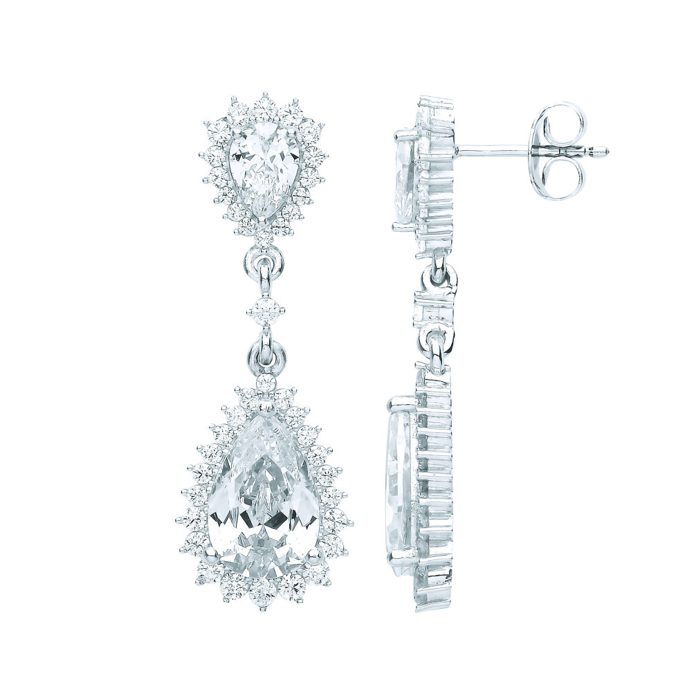 Jewelco London Ladies Rhodium Plated Sterling Silver Pear CZ Fiery Snowflake Chandelier Cluster Drop Earrings - EAG1085
