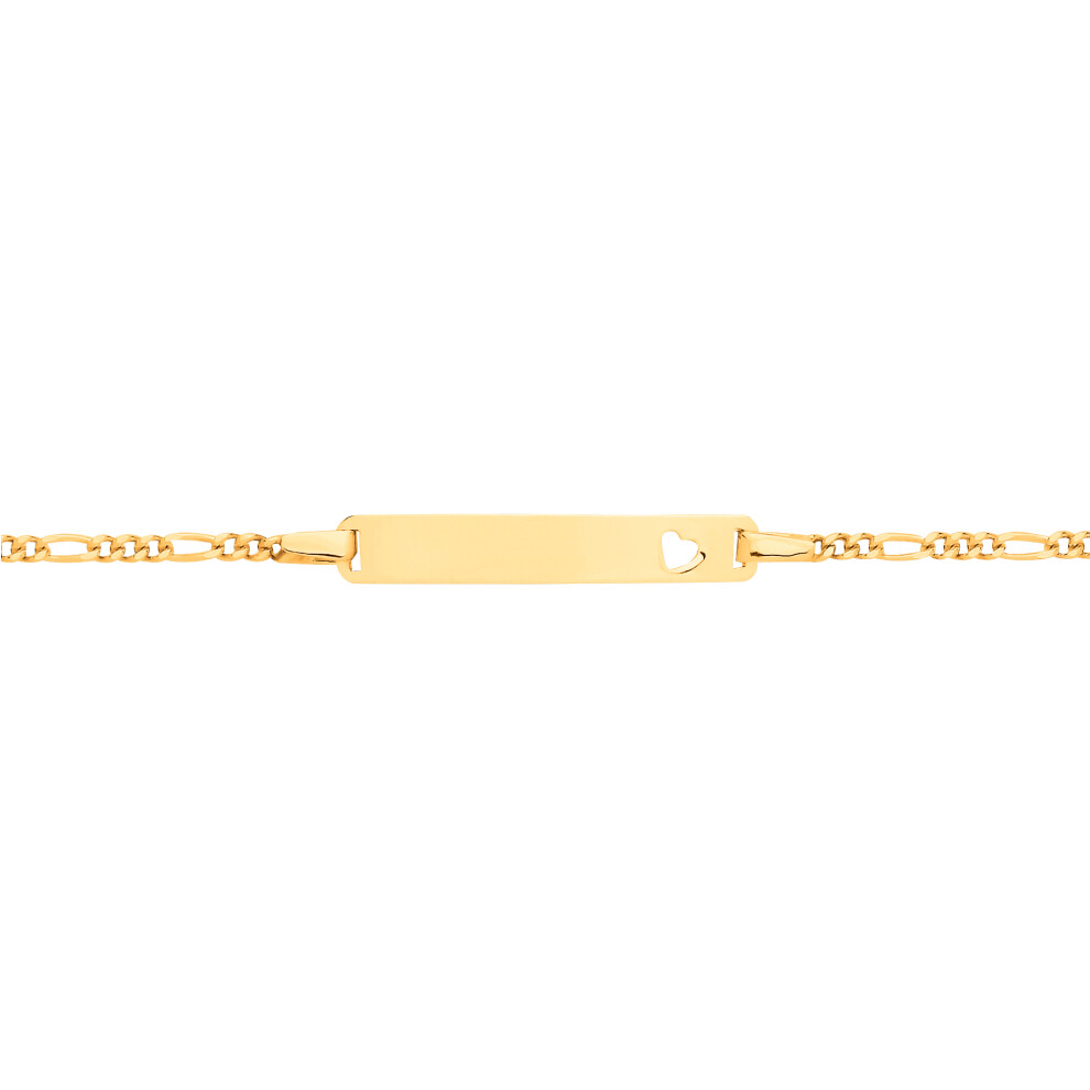 Jewelco London Kids Yellow 9ct Gold Classic Figaro Love Heart Identity ID Bar Bracelet 5 + 1 inch - G9CID0016