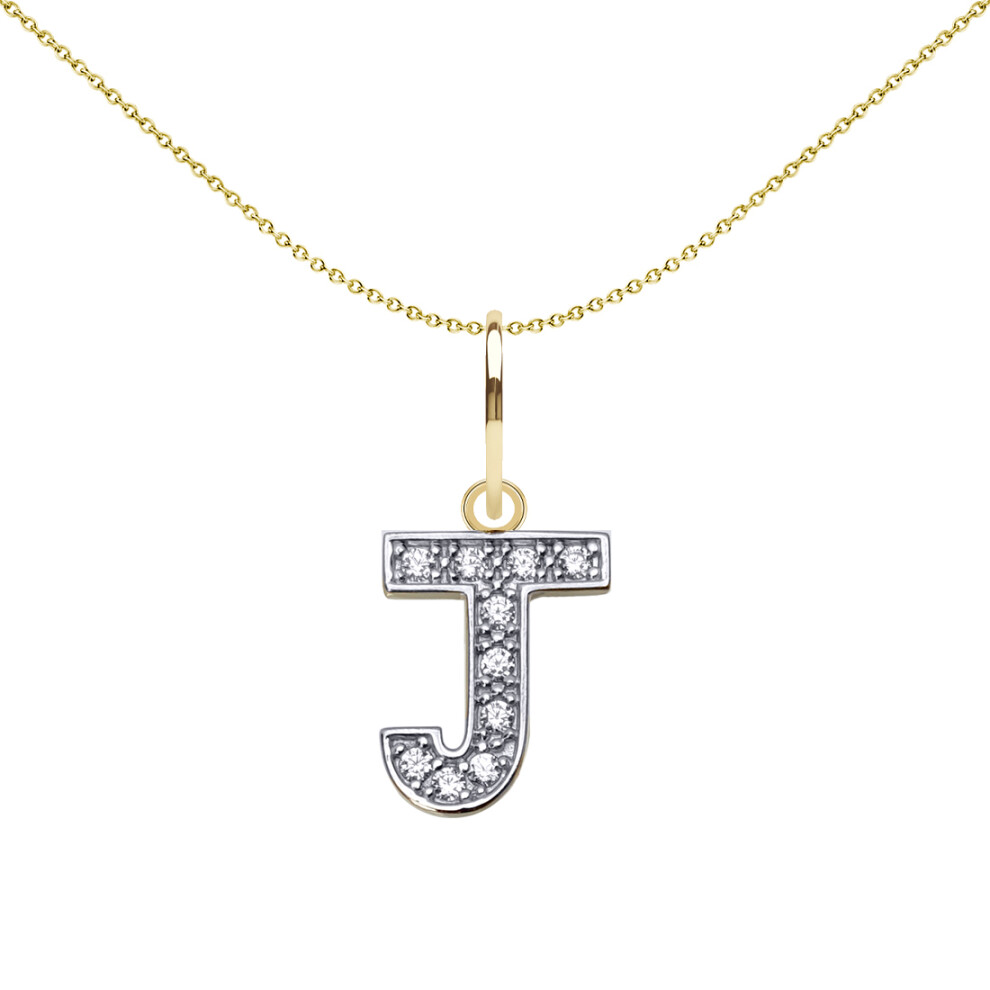 9ct 2-Colour Gold  CZ 10mm Block Font Initial Pendant Letter J - JIN021-J