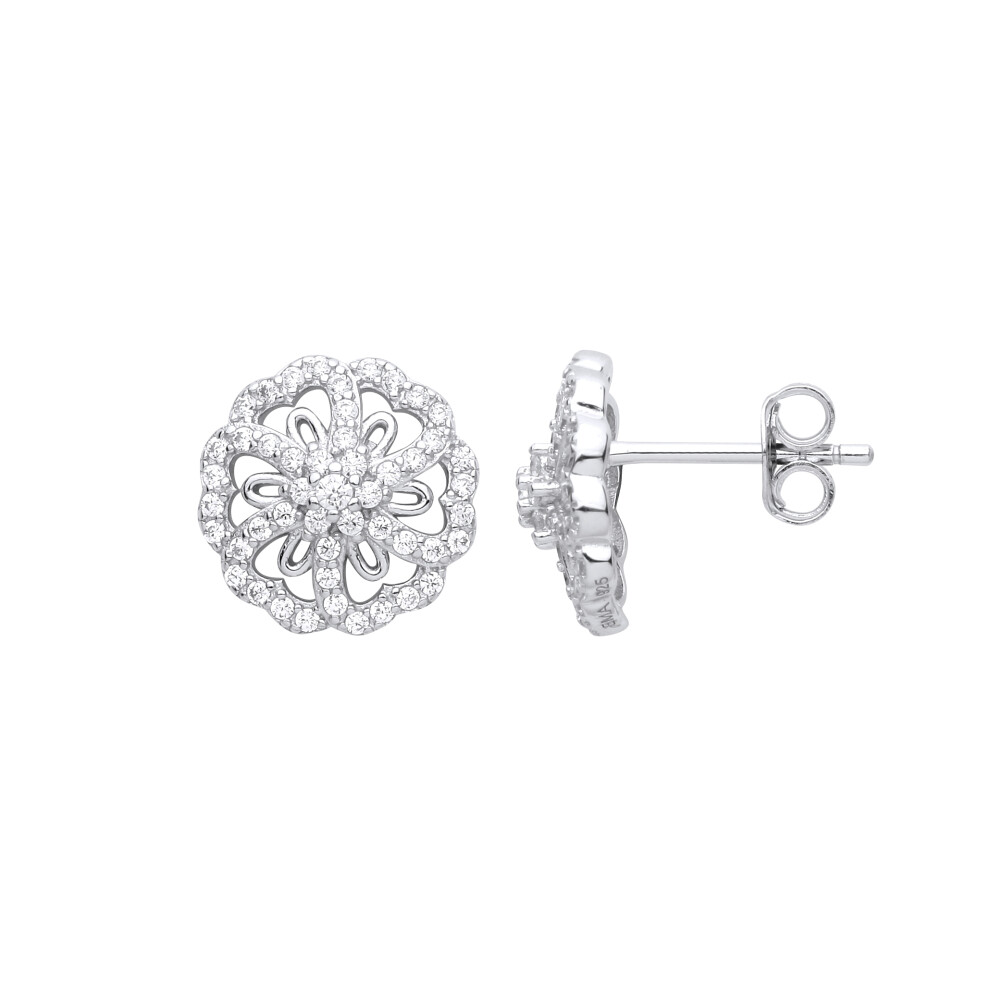 Jewelco London Ladies Rhodium Plated Sterling Silver CZ Daisy Snowflake Starfish Cluster Stud Earrings - EAG1000