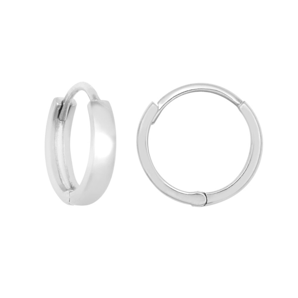 Jewelco London Ladies Solid 9ct White Gold Domed Polished Huggie Hoop Earrings, 10mm - JER810