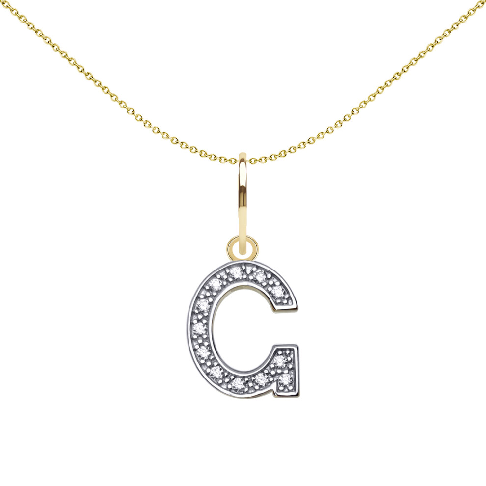 9ct 2-Colour Gold  CZ 10mm Block Font Initial Pendant Letter G - JIN021-G