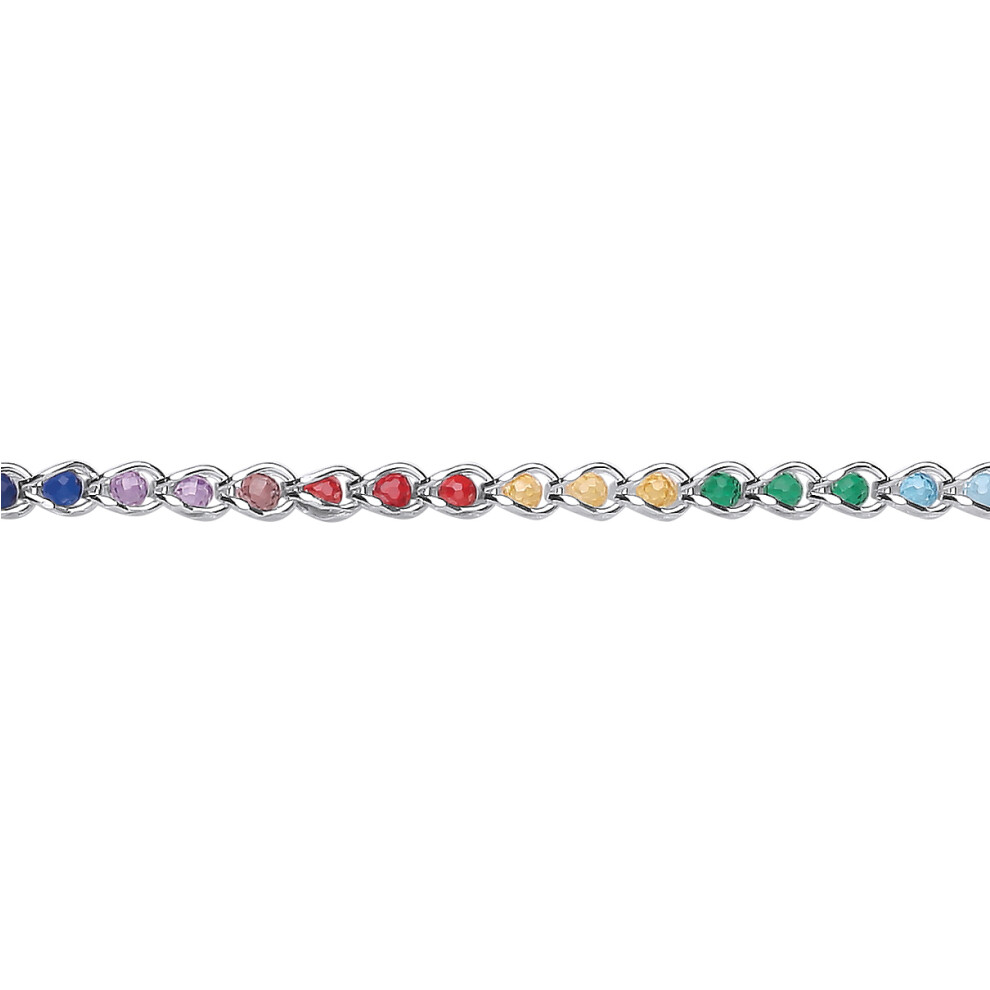 Jewelco London Ladies Sterling Silver Rainbow Sphere Crystal Rainbow Balls Tears of Joy Chain Bracelet 3mm 6.5 + 1 inch - GVB509