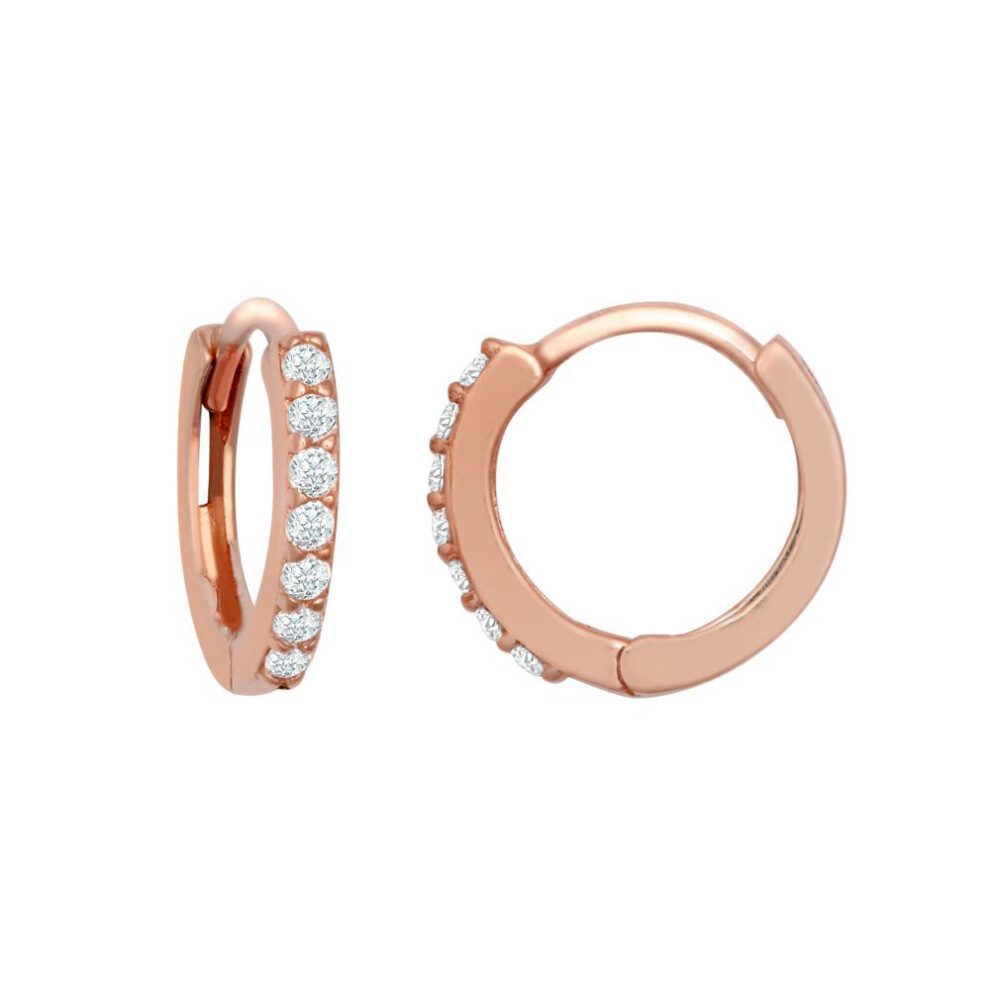 Jewelco London Ladies Solid 9ct Rose Gold Cubic Zirconia 7 Stone Eternity Huggie Hoop Earrings, 10mm - JER814